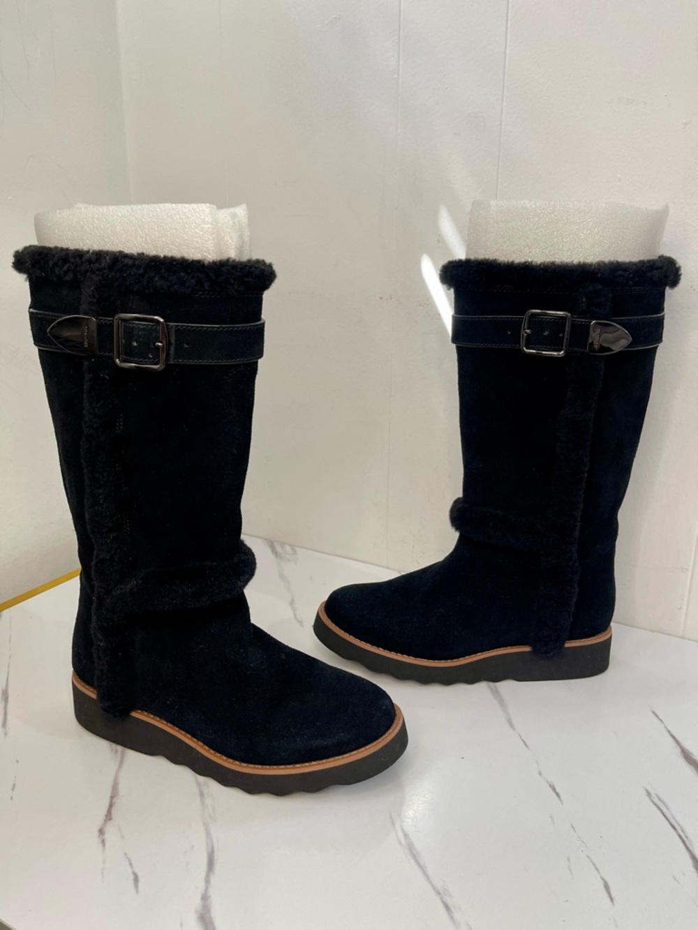Coach Women's 6 BELMONT Suede Leather Cold Weather Winter Black tall Boots Shoes - Picture 2 of 11